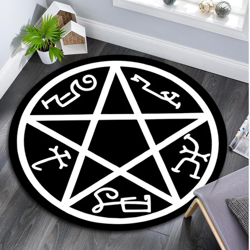 Pentagram Compass Circular Rug - Office Decorative Carpet For Living Room Bedroom Door Mat Floor Rug Computer Chair Area Rug