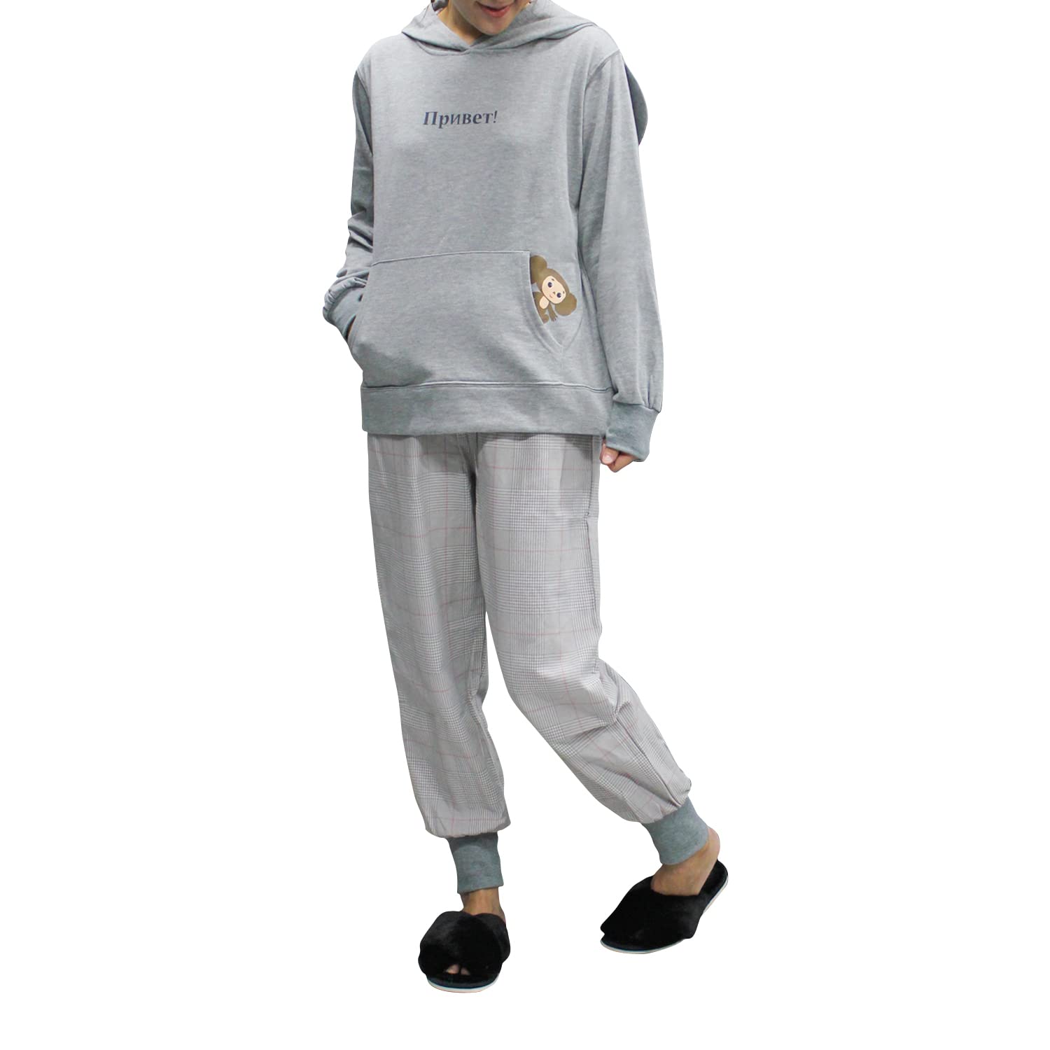 

Hiba Nippon Hyumahon Pajama Cheburashka Hooded Pajamas with Sizes Set, Ears, Women s, Gray, M-L, CP42832-11 серый