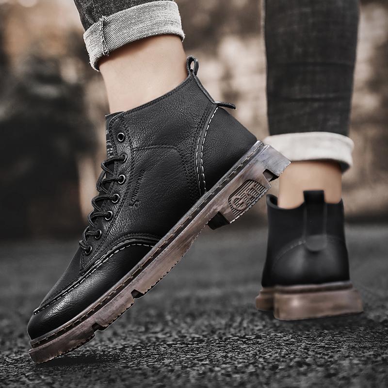 New Fashion Autumn And Winter Men's High Top Martin Boots Students Male Boys Trending Soft Sole Work Shoes Labor Protection Martin Sneakers