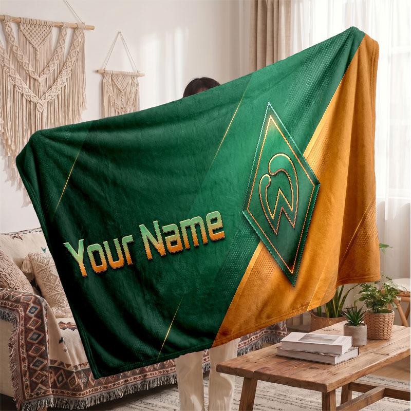 Coperta in Pile Personalizzata Werder Bremen FC con Logo Calcio, Testo Nome Personalizzato Morbida Calda Coperta da Divano per la Casa