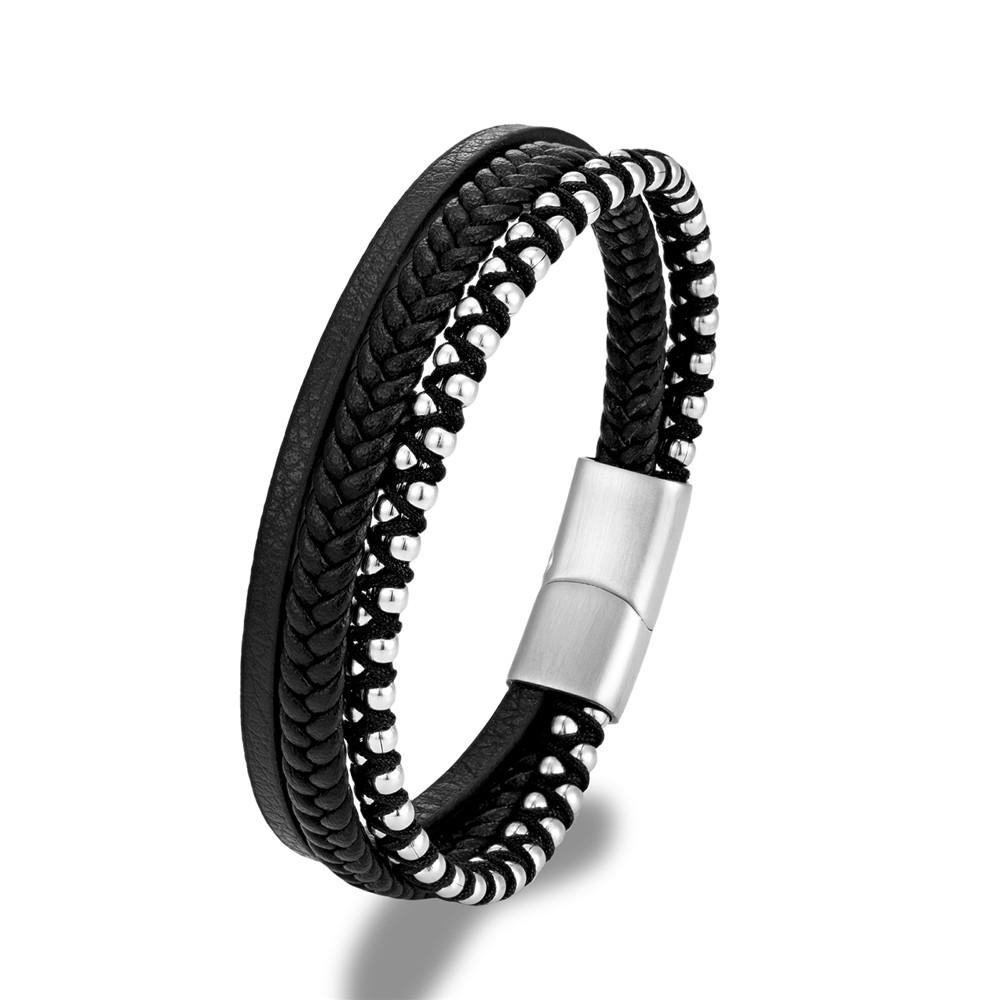 Design Punk Leather Bracelet Men Beaded Multi-Layer Leather Bracelet For Men Year Jewelry Gift