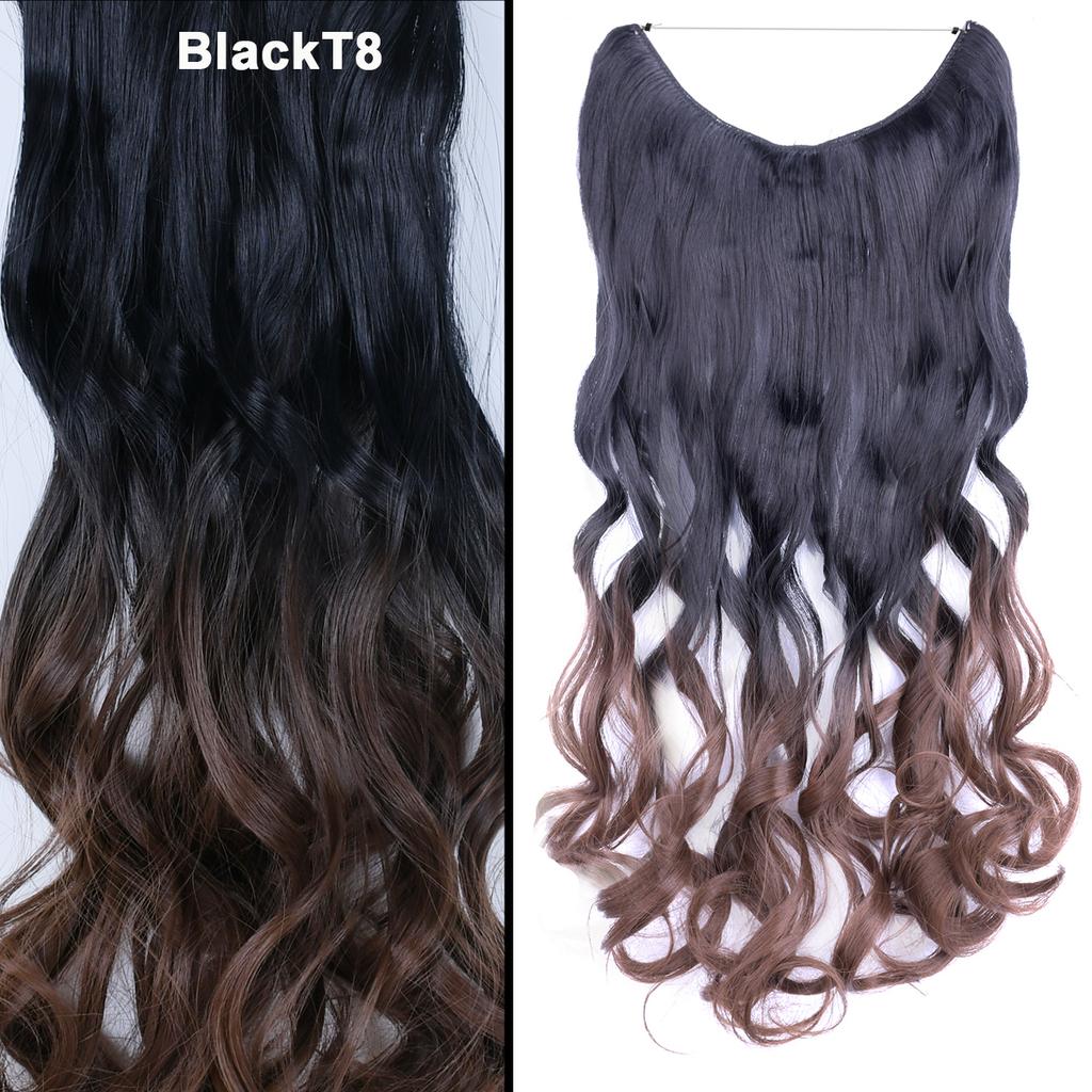 One Piece No Clips Hairpieces Ombre Color Elasticity Invisible Wire Fish Line Wavy Synthetic Hair Extension