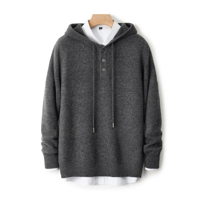 Men's Thick Warm Knit Wool Hoodie - Casual Loose-Fit Sweater for Autumn & Winter