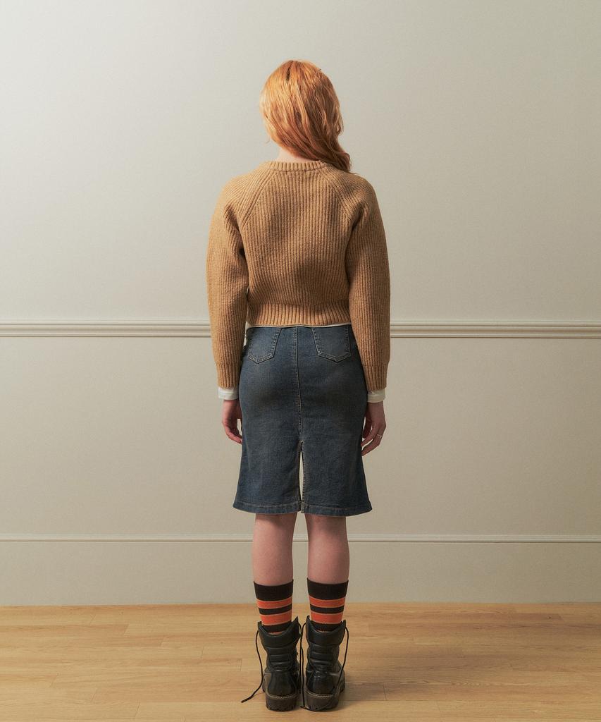 Tobaseu Hazzi Crop Raglan Knit Top (Melange Brown)