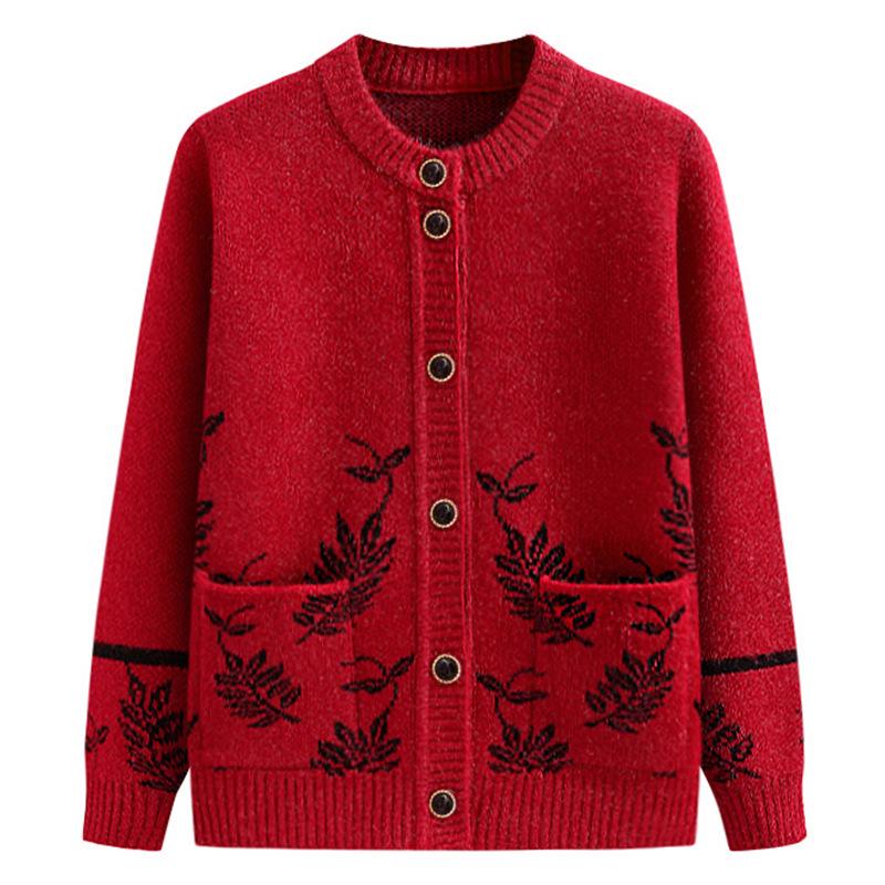 Warm Fleece-Lined Cardigan for Middle-Aged and Elderly Women - Spring/Autumn Style