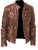 Men's European & American Stand-up Collar Punk Motorcycle Leather Jacket with Logo