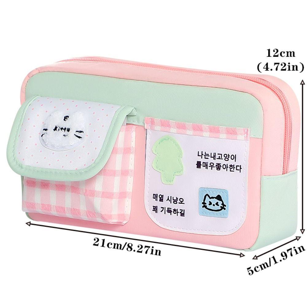 Cute Kitten Pencil Case Color-blocking Stationery Pouch Multi-functional Pen Bag  School Supplies