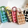 1 Peça Meninas Fofo Bolsas Transversais Ao Ar Livre Coreanas Mini Bolsa de Mão Quadrada Tricotada em Coração Para Mulheres Pequena Bolsa de Ombro para Celular