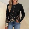 Damenmode Langarm Rundhals Lässiges Plissee Floral bedrucktes Lockeres Oberteil