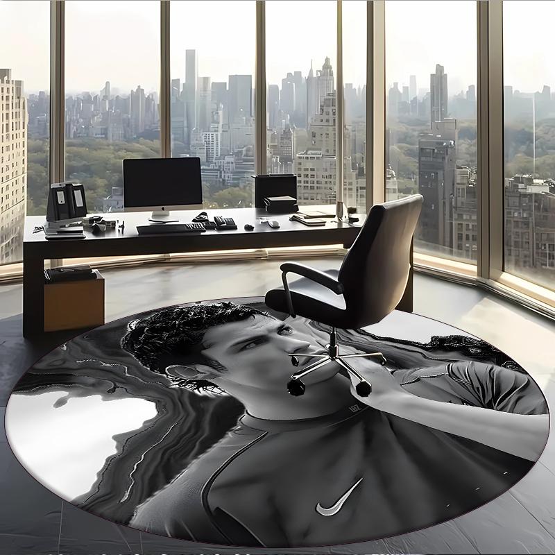 Ronaldo (24) Runder Büroteppich Dekorativer Bodenteppich für Büro Schlafzimmer Wohnzimmer und Wohnbereich