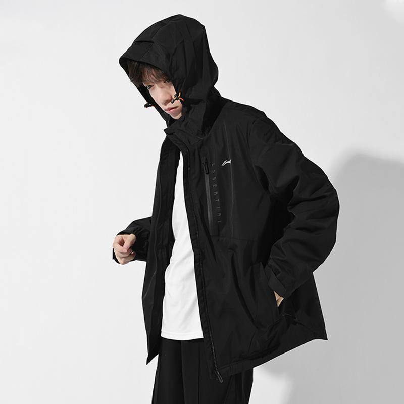 Li Ning Sports Fashion Series Brand Logo Casual Windproof Waterproof Detachable Two-Piece Hooded Three-In-One Windbreaker Unisex Outerwear YWBT041-1
