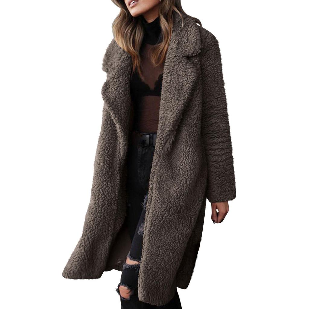 Women's Long-sleeved Warm Plush Jacket With A Lapel