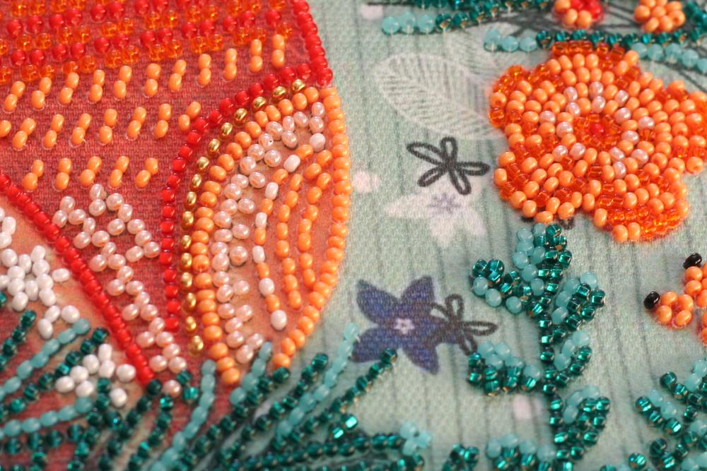 Midi Set for Embroidery with Beads On Natural Artistic Canvas Abris Art Cat Family
