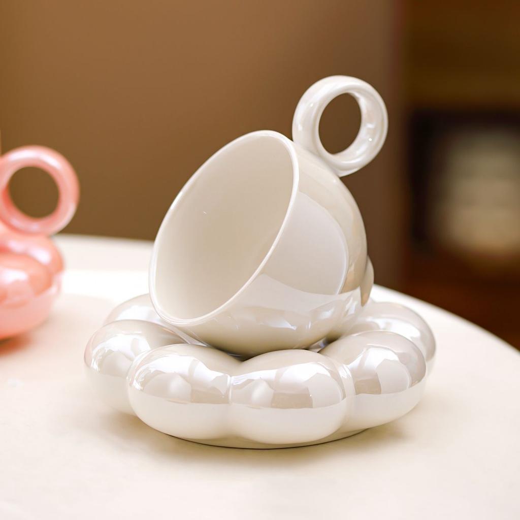 200ml Ceramic Coffee Cup Set with Creative Cloud-Shaped Saucer, Cute Decorative Mug for Home & Office