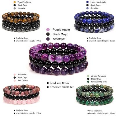 Bransoletka z kamienia naturalnego 8mm 3szt. 1 zestaw Rodonit Różowy kwarc Ametysty Hematyt Bransoletki Dla Kobiet Mężczyzn Cyrkon