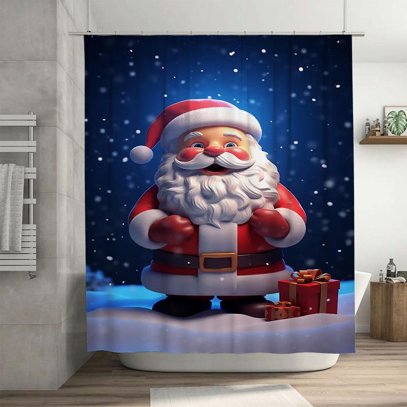 

Tuniu Festive Santa Claus Bathroom Decor Shower Curtain Merry Christmas Holiday Gift Fun Novelty Waterproof Fabric Backdrop W60H190(CM)-1 Pcs