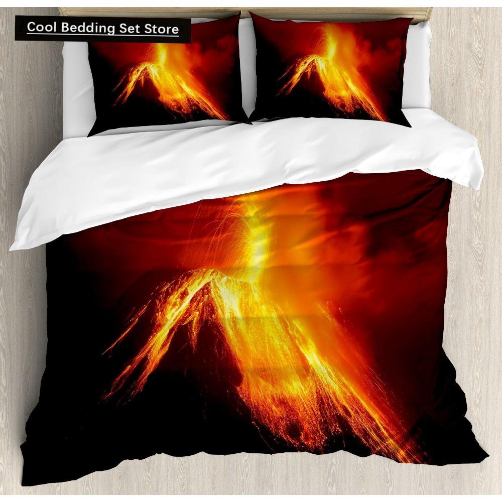 Volcano King Queen Duvet Cover Volcanic Eruption Bedding Set Fire Mountain Comforter Cover Natural Scenery Polyester Quilt Cover