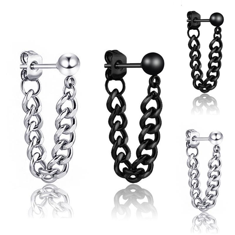 Orecchini a perno punk con bilanciere in acciaio inossidabile e cristallo, alla moda, da regalo, neri e argento