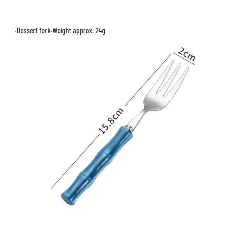 304 Stainless Steel Gold Cutlery Set with Violet Acrylic Bamboo Joint Handles: Includes Knife, Fork, and Spoon for Hotel Light Luxury Use.