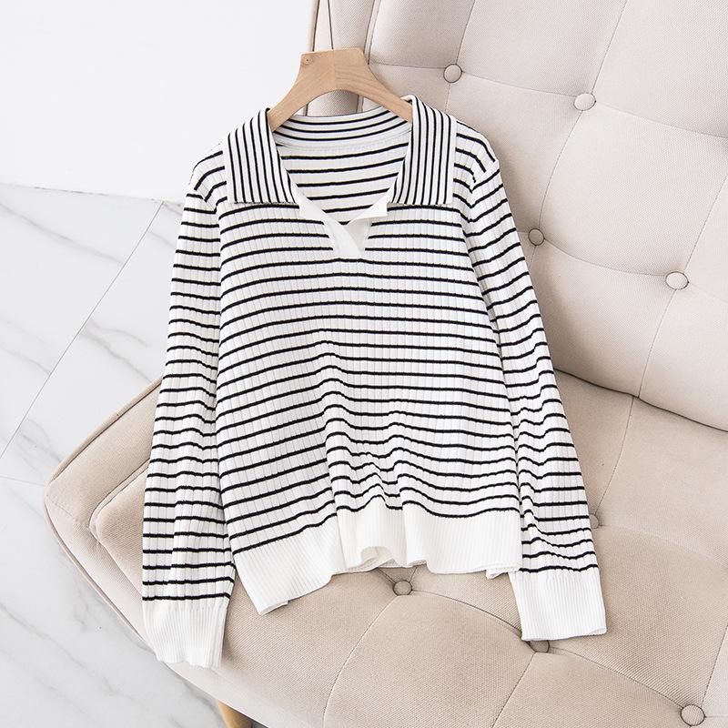 

Весна 2023 Женский полосатый вязаный свитер большого размера 4XL