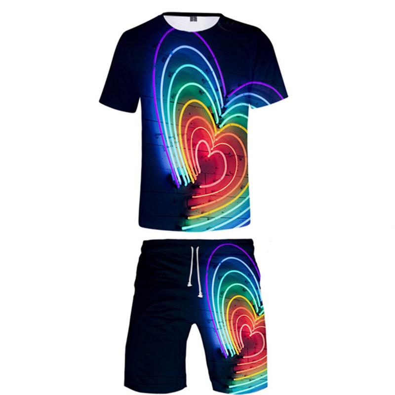 Elemente colorate Moda Imprimare 3D Bărbat Femei Seturi de tricouri Curcubeu LGBT Tricou Pantaloni scurți Set din două piese Casual Harajuku Streetwear