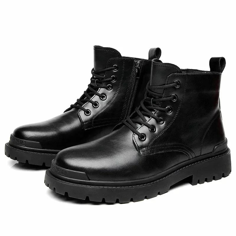 Fashion Men's Round-toe Motorcycle Shoes Casual Work Shoe High-top Fashion Non-slip Trendy Versatile Business Leather Shoes Mens Boot