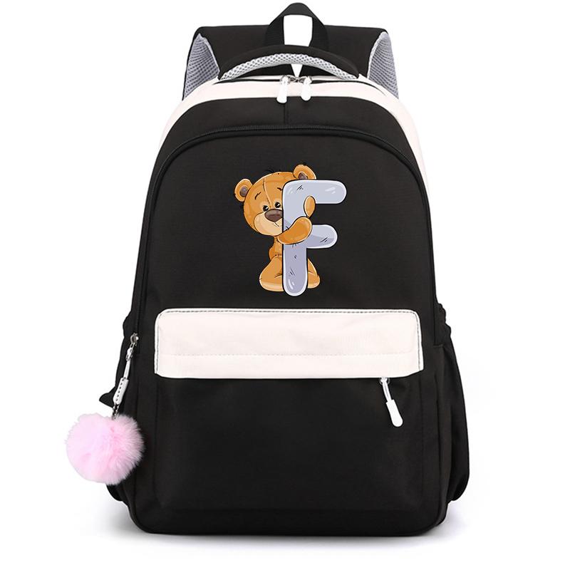Mały Miś 26 Angielskich Liter Tornister Kawaii Uczeń Tornister Cartoon Bookbag Plecak Mochilas Plecak Nastolatek dla Dziewczynki Prezent