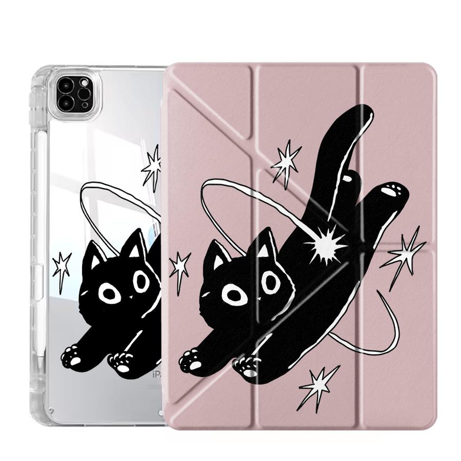 Jumping Cat Y-Fold Holder Cover Tablet Case For iPad Pro 2025 Mini 6 7 Air 4 5 M3 M2 1 2 M4 11inch Pro 11th 10th 9th 8th 7th
