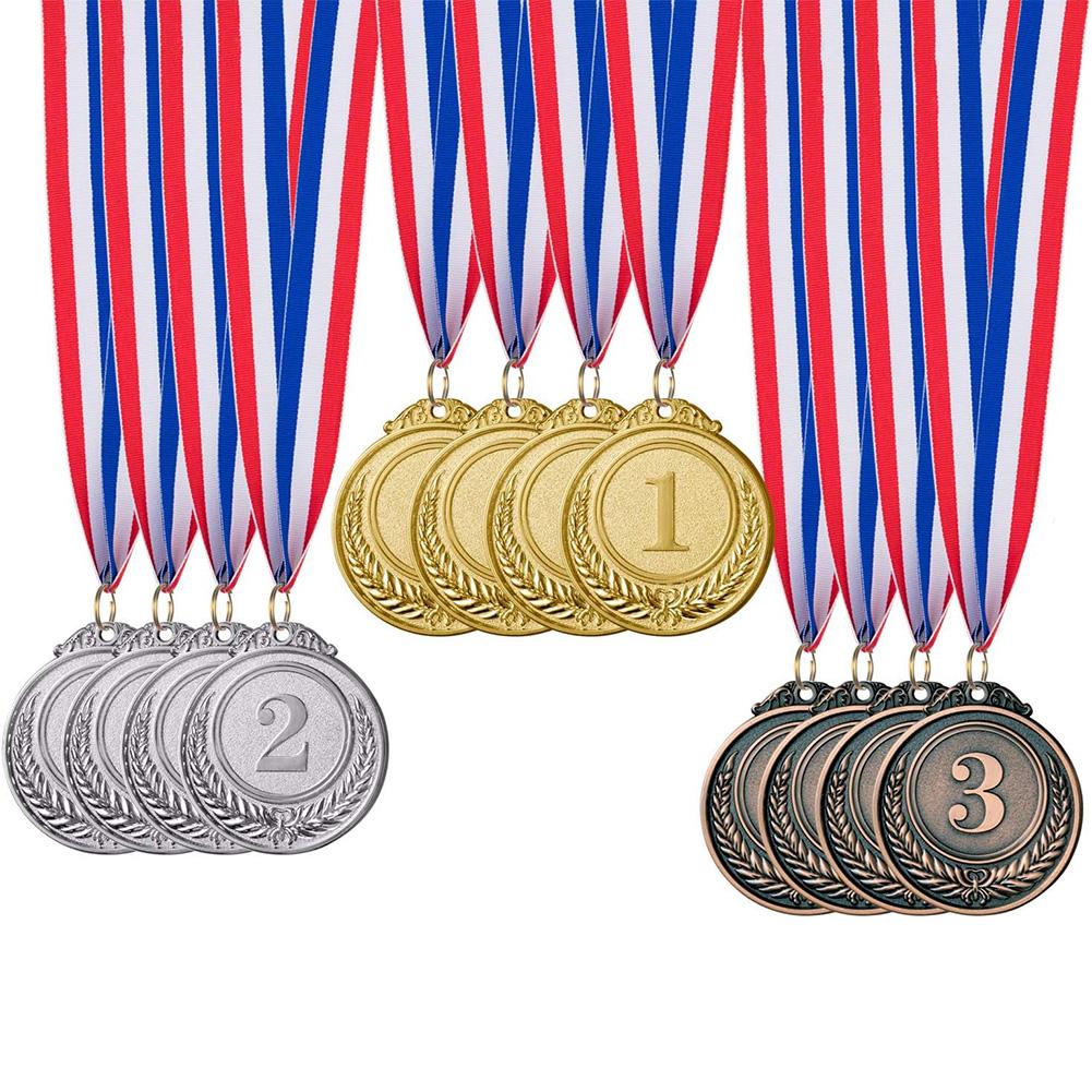 30pcs 2inch 1st 2nd 3rd Prize Medal with Neck Ribbon Gold Silver Bronze Prize Round Metal Medal for Kids School Sports Meeting