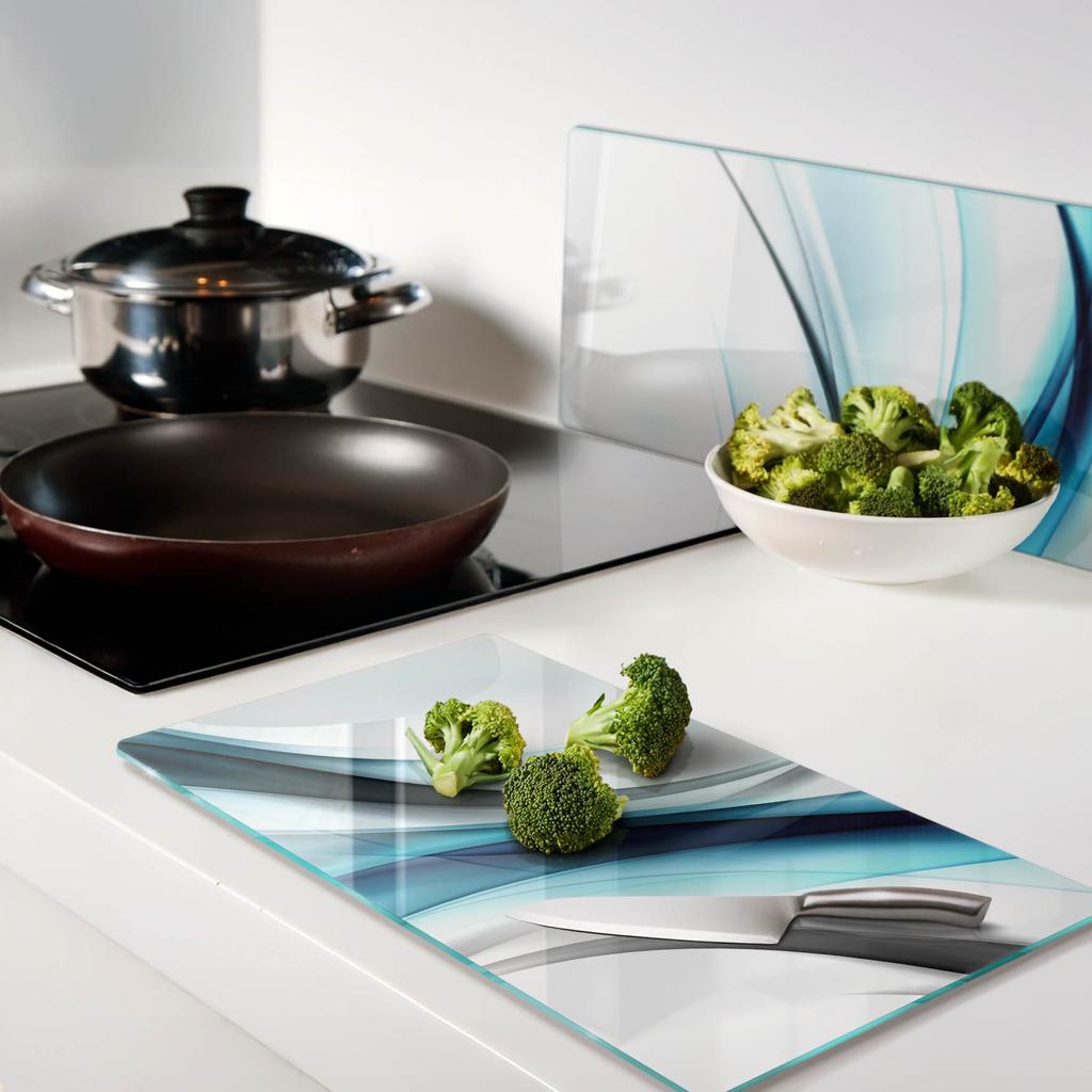 Tempered Glass Kitchen Splashbacks Abstract Waves Graphics 2X30X52 Cm