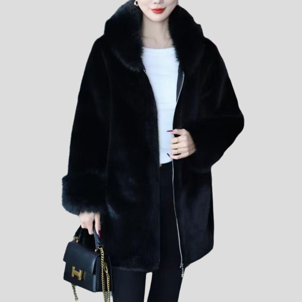 High-end Women's Mink Cashmere Coat Autumn Winter Thick Mid-length Loose Fit Hooded Mink Cashmere Fur Coat