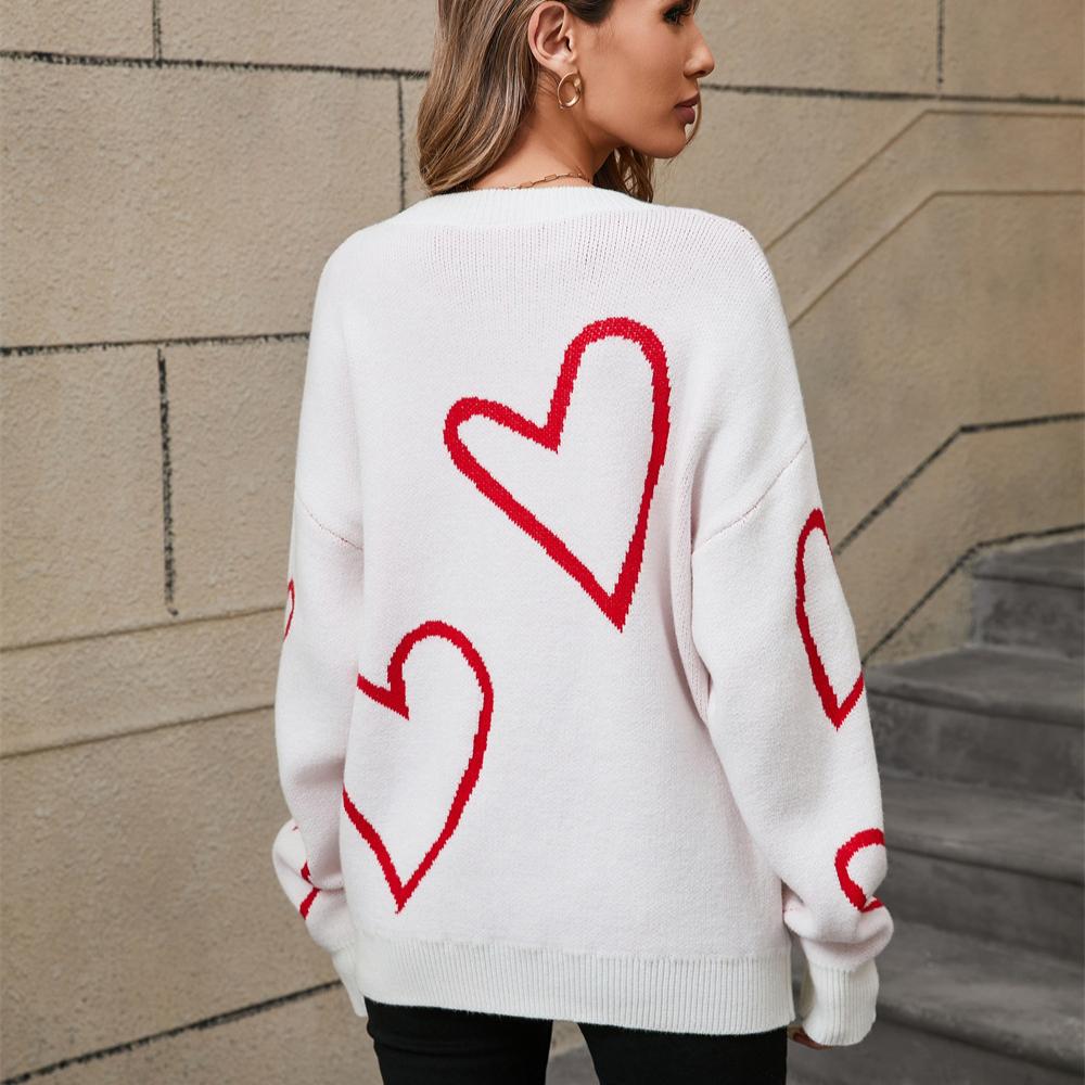 Podzimní a zimní dámský svetr Love Valentýnský svetr s dlouhým rukávem Velké broskvové srdce Clashing svetr