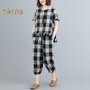 Women's 2 Piece Lounge Set Casual Plaid Plus Size Short Sleeve Top And Tracksuit Pants Set Summer Loose Outfit