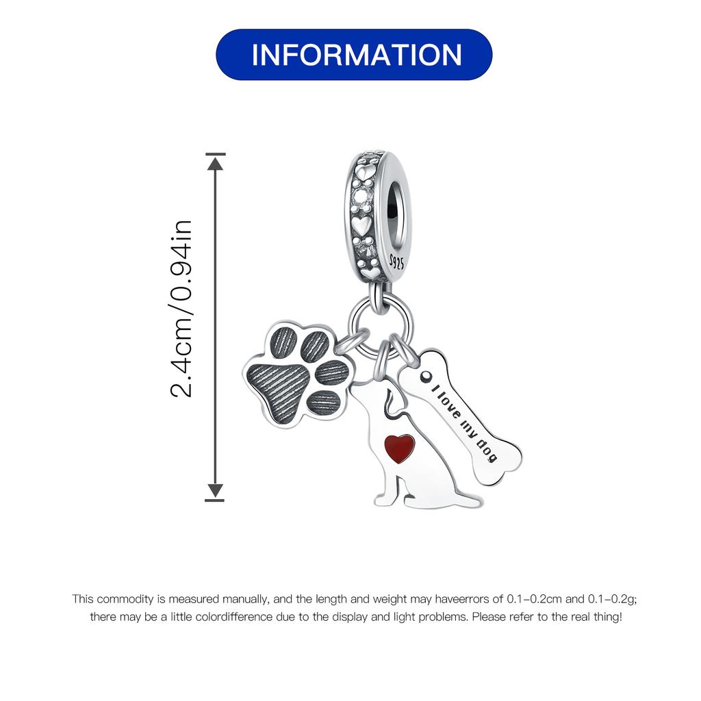 Beads Copper Charms Original Paws Bones Puppy Pendant Beads Fit Bracelet Jewelry Diy Women Fine Gift Accessory