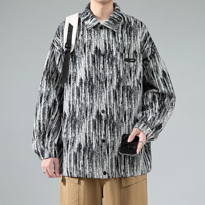 Spring and Autumn New Men's Korean Style Loose Lapel Long Sleeve Shirt Trendy Couple Internet Celebrity Same Style Stylish and Versatile Jacket