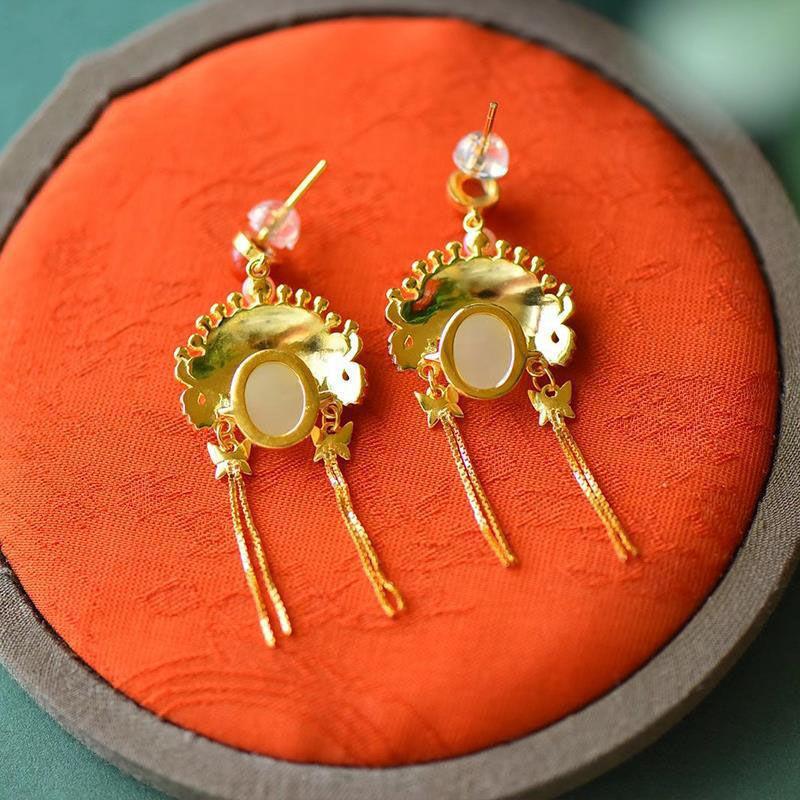 Nouvelles Boucles d'Oreilles Ovales Incrustées d'Or Vermeil Tourmaline Rouge du Yunnan Naturelle Hetian Perle Bijoux Exquis de Luxe pour Filles