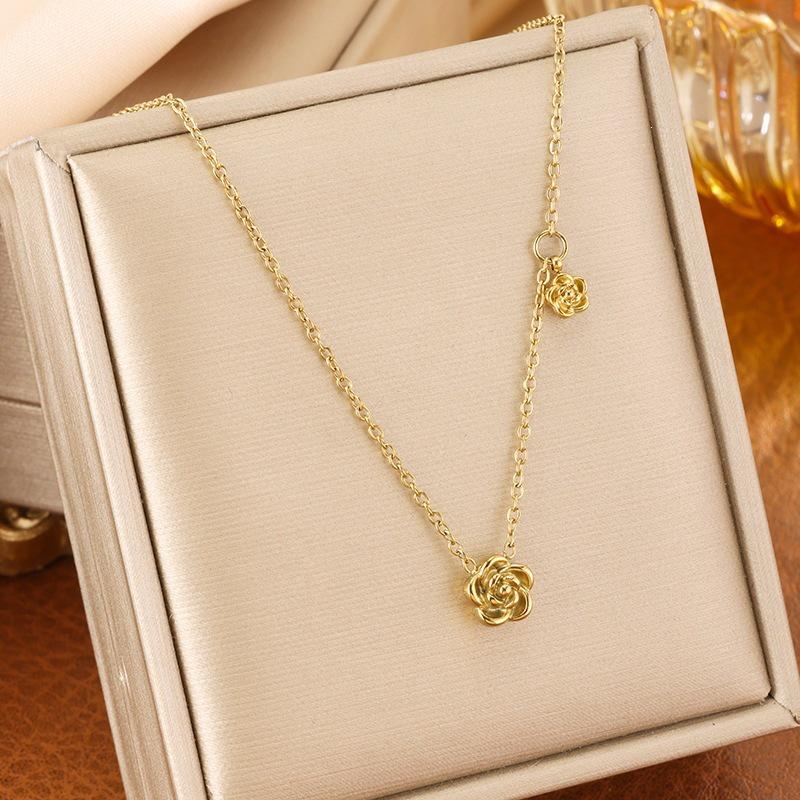 Gold Rose Flower Necklace for Women - 2026 New Light Luxury Design, Clavicle Chain, Titanium Steel, Colorfast, High-End.