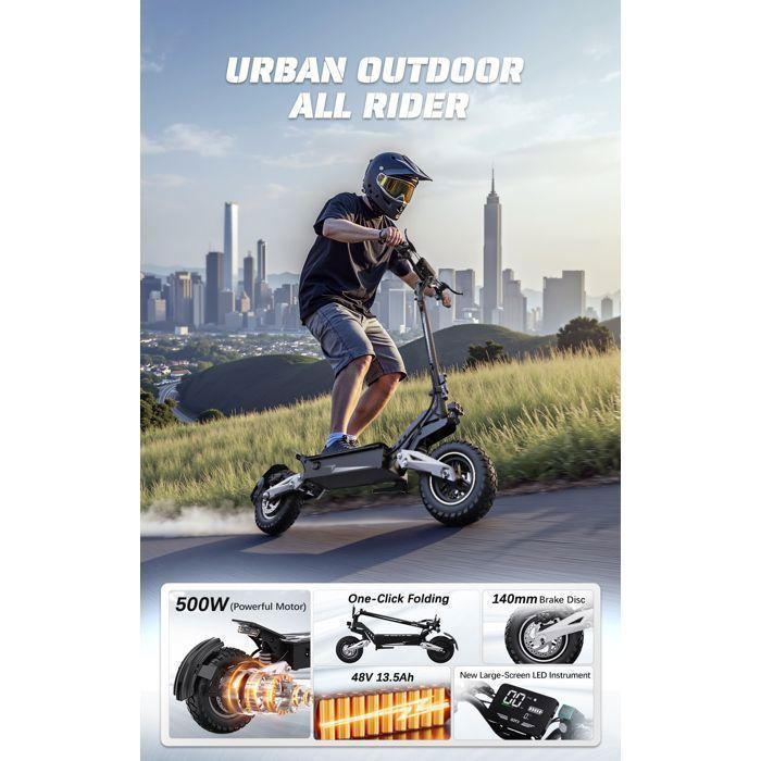 OOTD T10 - Scooter Électrique - Roues De 11 Pouces, Moteur De 900 W - Batterie De 13,5 Ah - Autonomie De 45 Km