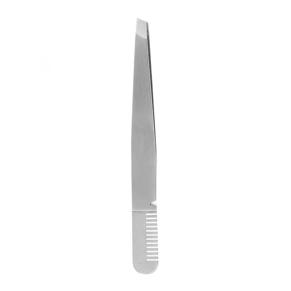 2-in-1 Stainless Steel Eyebrow Tweezers & Comb - Precision Slanted Tip for Easy Hair Removal, Ideal for Men & Women