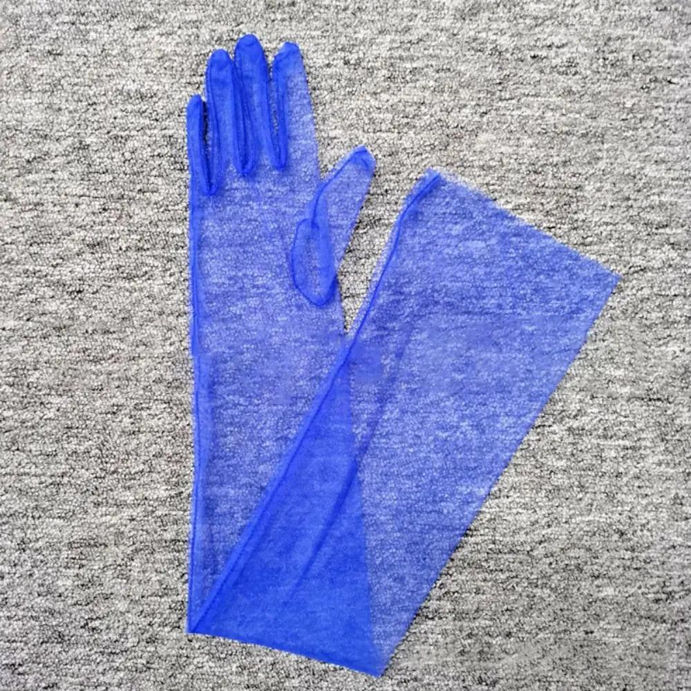 Decoration Thin Mesh Long Transparent Gloves Full Finger 70cm Long Sheer Gloves Sun Protection Driving Gloves Summer