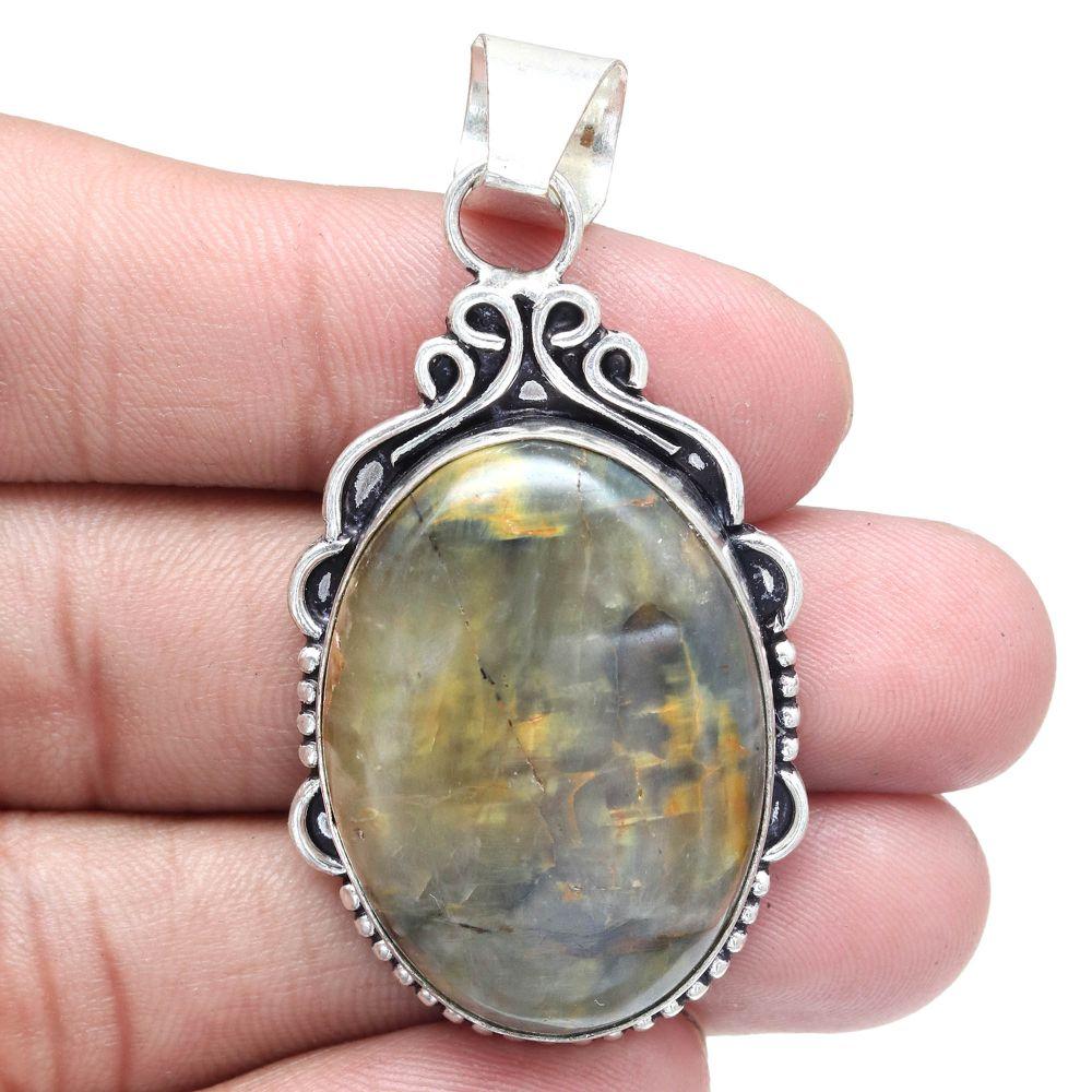Pendant Newlite Jasper Gemstone Handmade Mother's Day Silver Jewelry 2.25"