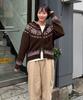 Cgp (Women) Nordic Pattern Hooded Knit Zip-Up_Brown