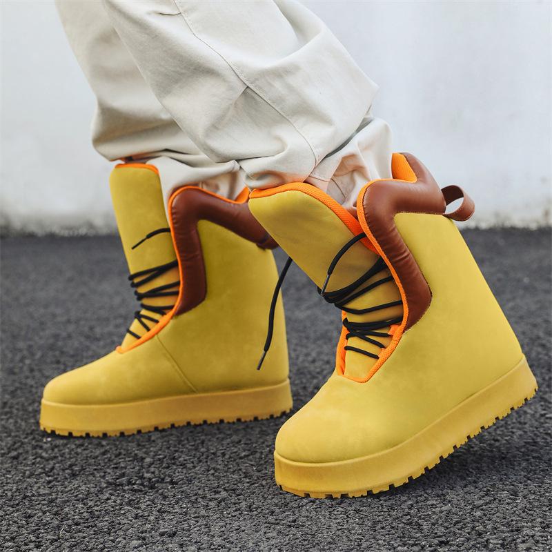 Mocassini Invernali Caldi in Velluto High-Top da Uomo - Giallo Casual Trendy Calzature da Lavoro Stivali in Cotone