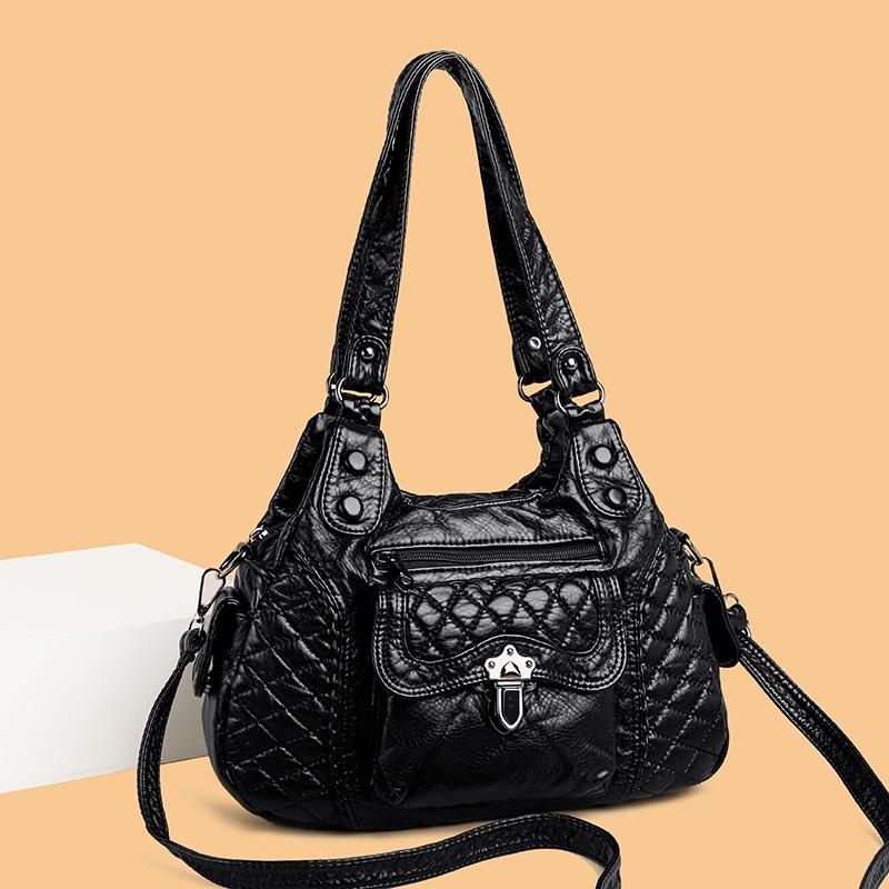 

Новая женская средняя сумка для мамы большой вместимости из вымытой кожи модная на плечо портативная сумка-мессенджер повседневная женская сумка чёрный