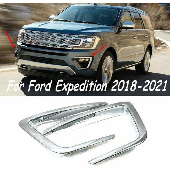 For 2018 2019 2020 2021 Ford Expedition Chrome Front Fog Light Lamp Cover Trim Accessories