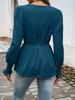 French Vintage Deep V Cross Strap Ruched Waist Shirt Women Lantern Sleeve Ruffled Sleeve Slimming Workwear Top