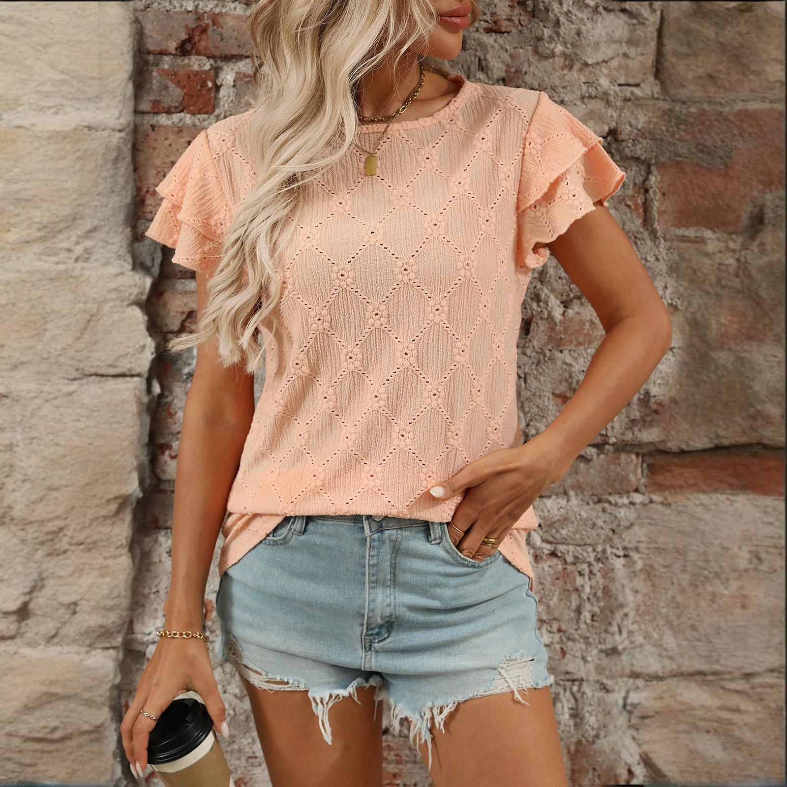 

Женский однотонный топ с круглым вырезом и короткими рукавами XXL оранжевый