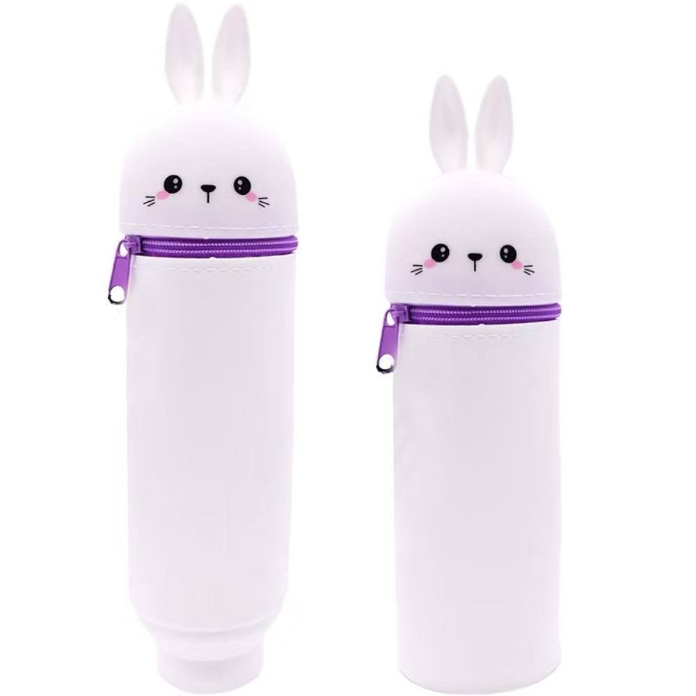 Cartoon Foldable Pencil Case Animal Shape Silicone Stationery Organizer Dirt Resistant Rabbit Panda Pencil Holder for Students