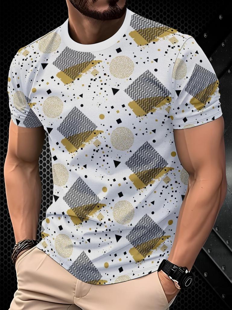 Geometric Triangle 3D All Over Print Short Sleeve T-Shirt Casual Street Top