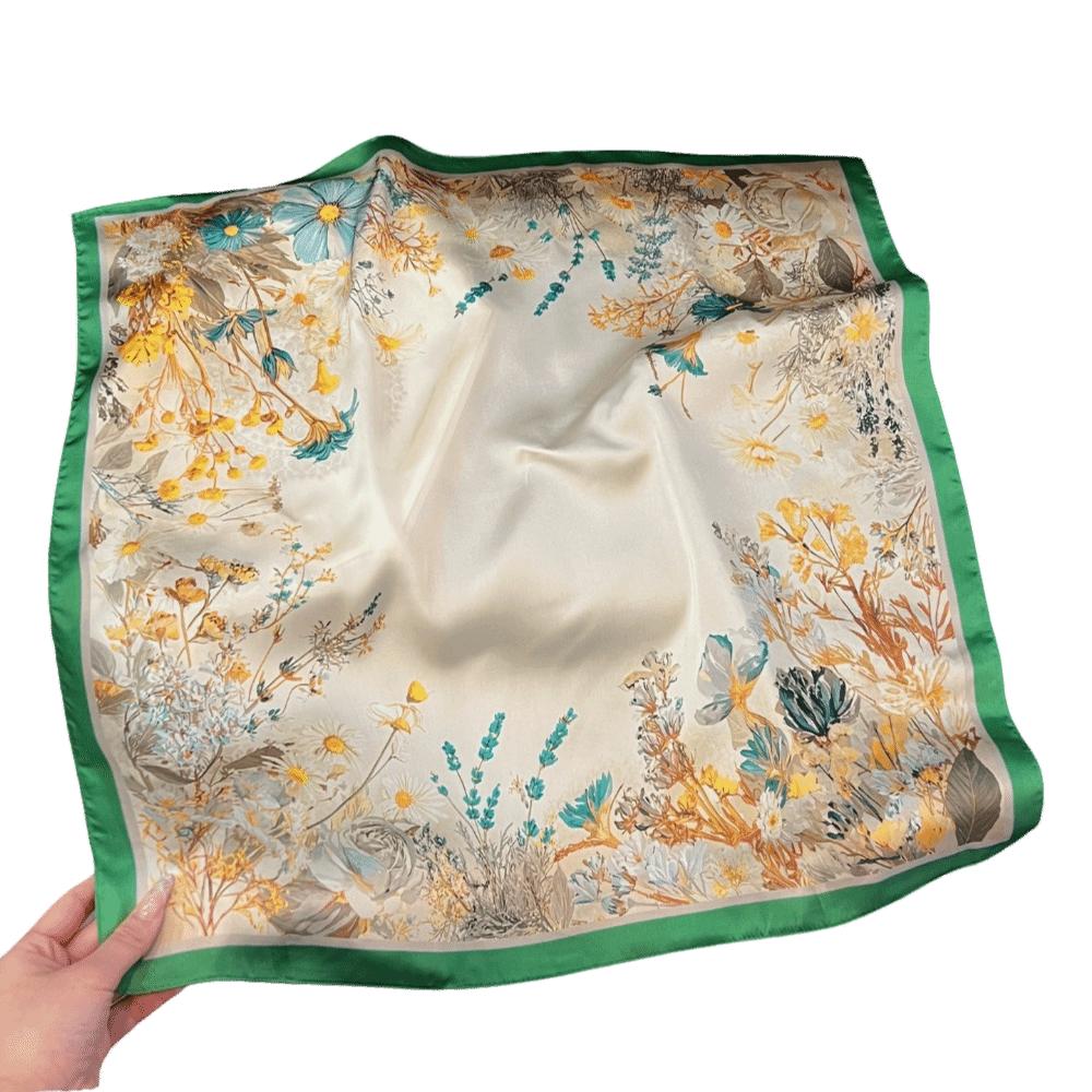 Soft Square Scarf Floral Print Neck Tie Luxury Head Scarf Women Female зелёный